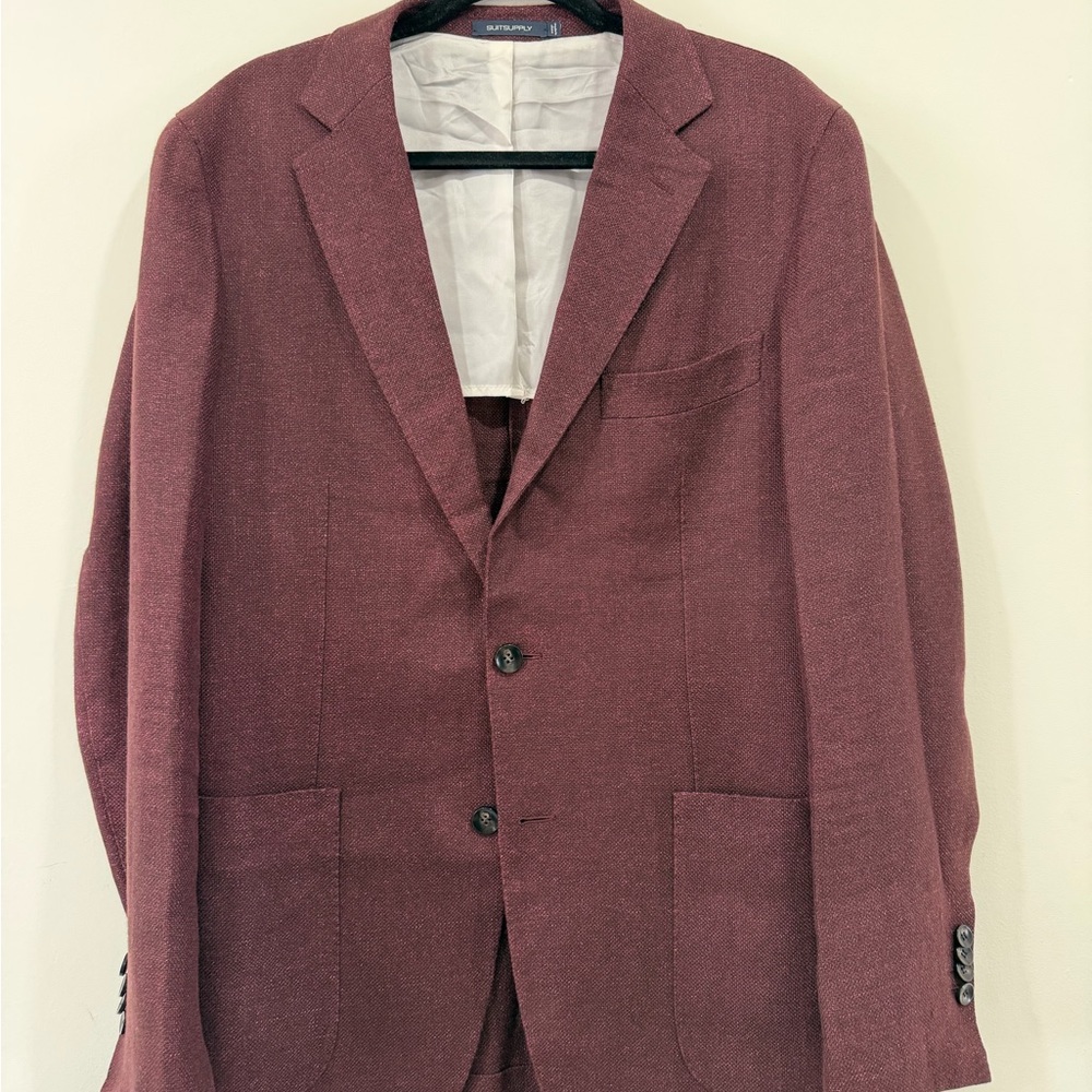 Suitsupply Havana Patch Pocket Wool Linen 44R Slim Marling & Evans Burgundy Wine